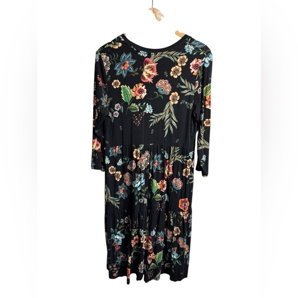 Johnny Was Bamboo Dress Small Ardell 3/4 Sleeve Tiered Black Floral Large - Picture 5 of 8